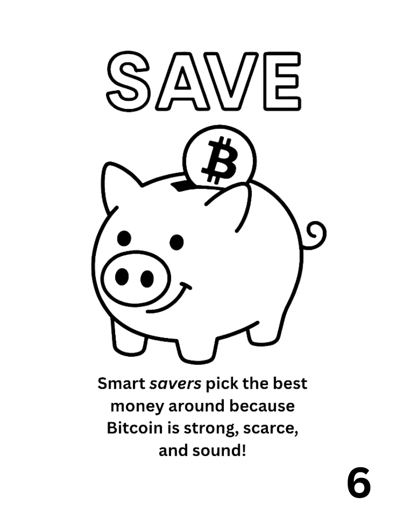 Save coloring illustration from The Bitcoin Coloring Book